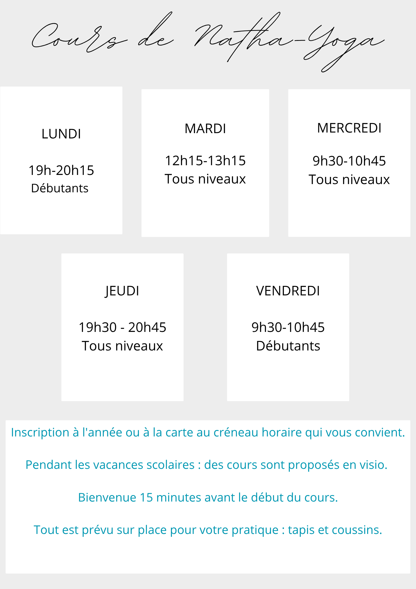 Planning cours yoga